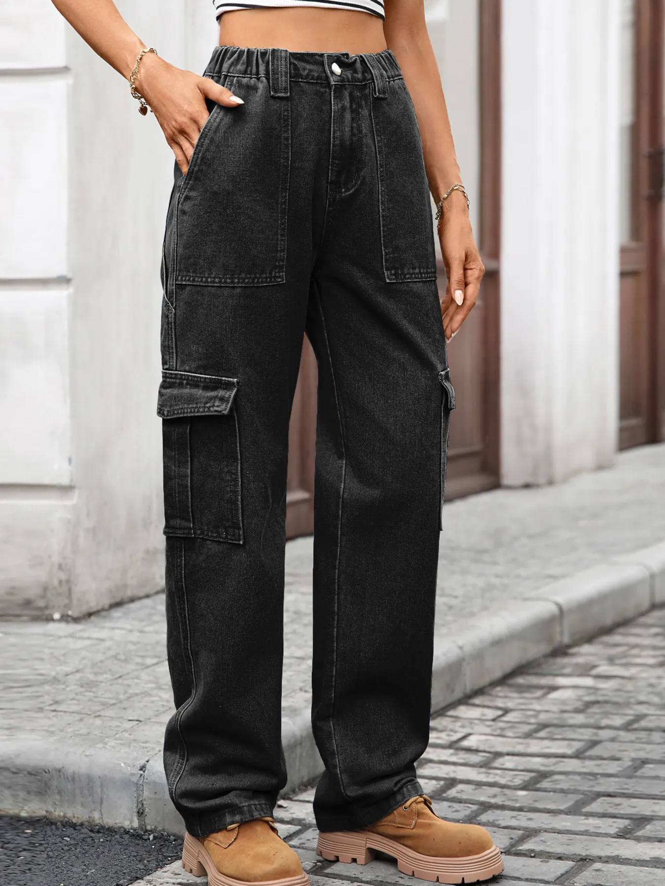 High-Waisted Cargo Jeans - Image 12