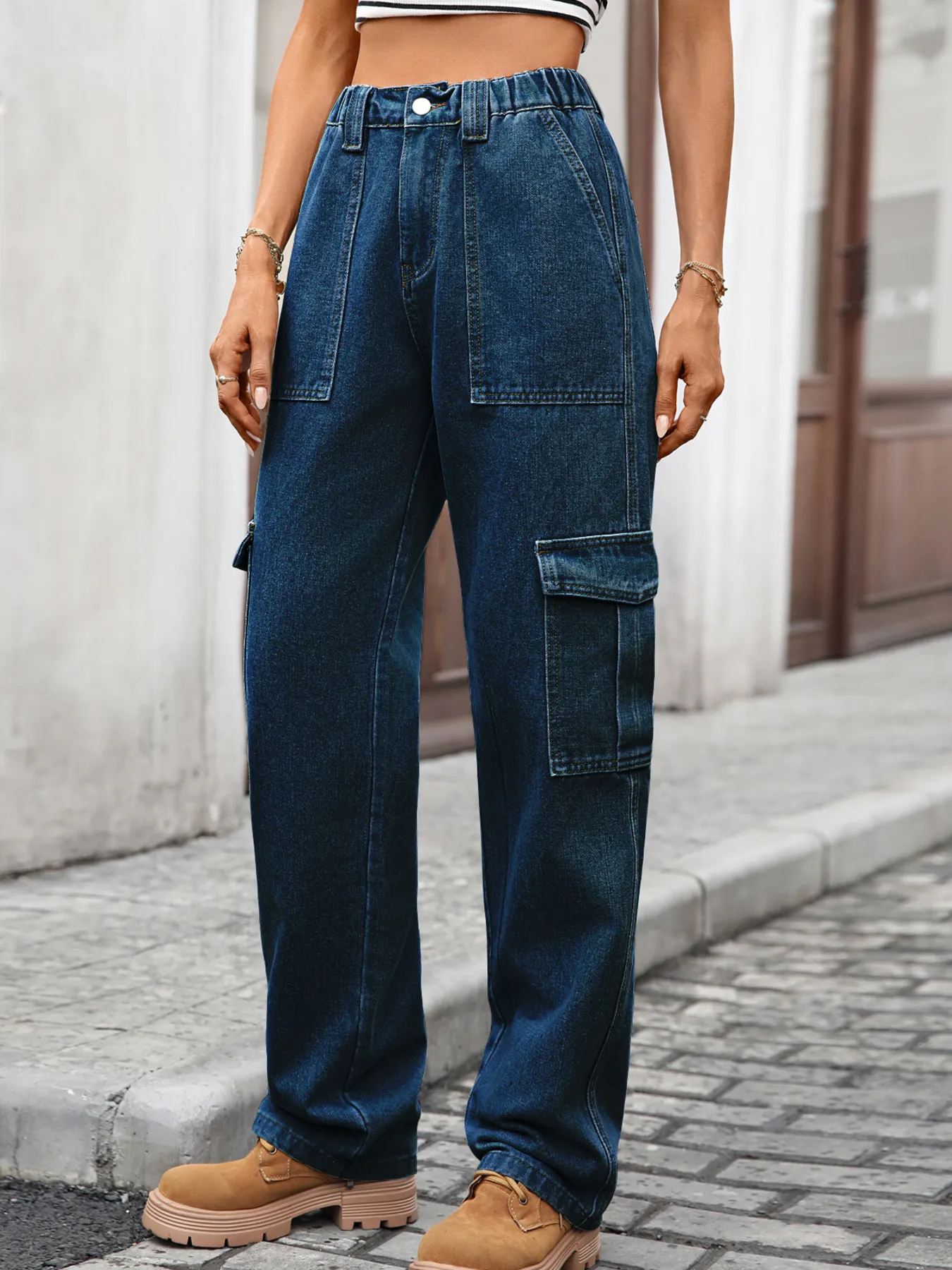 High-Waisted Cargo Jeans - Image 7