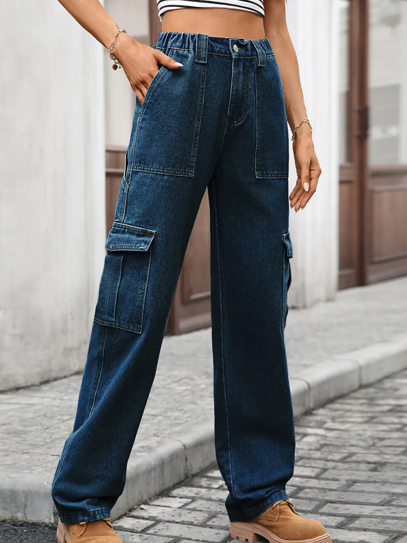 High-Waisted Cargo Jeans - Image 8