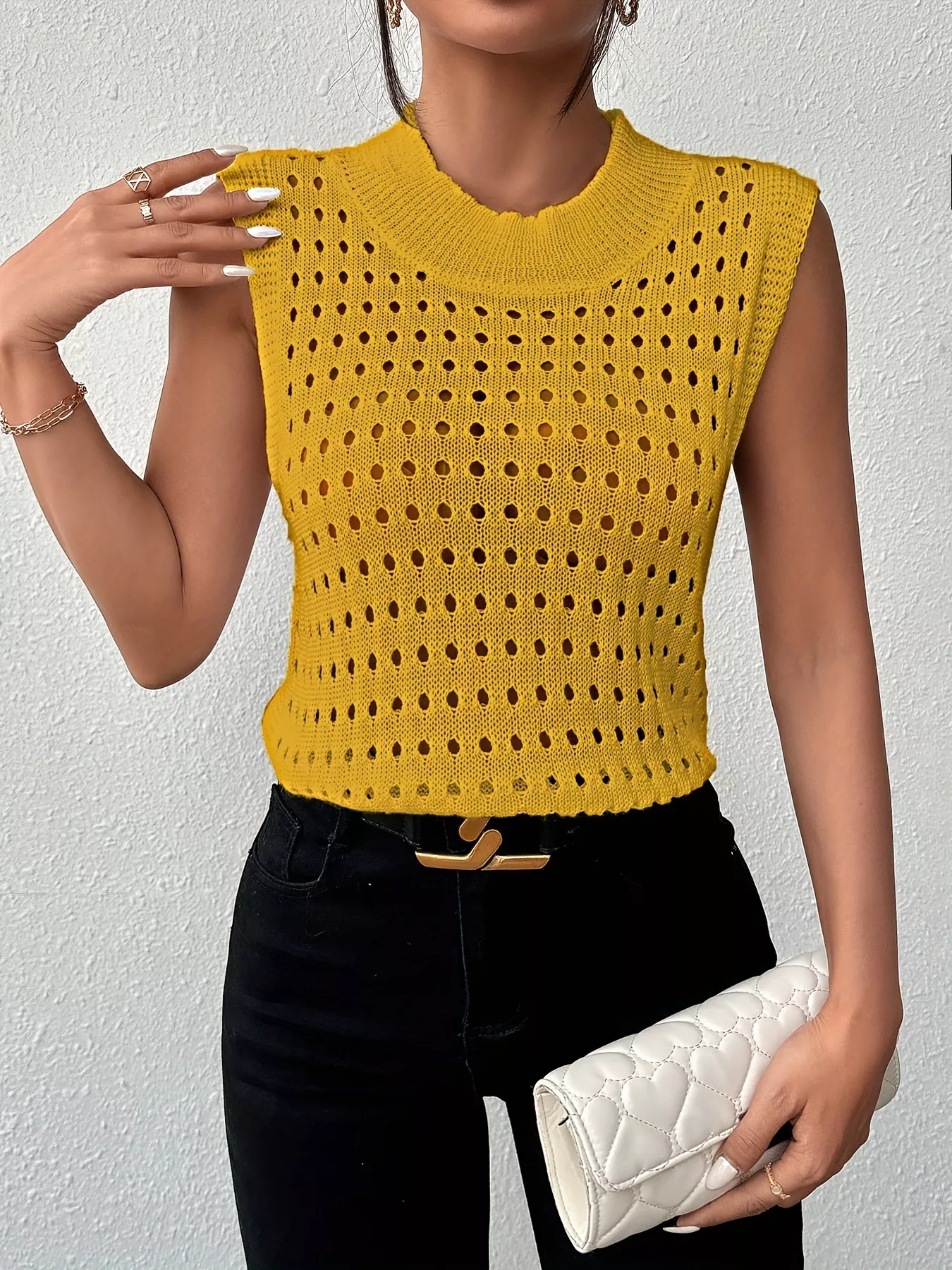Hollow Out Round Neck Knit Tank - Image 11