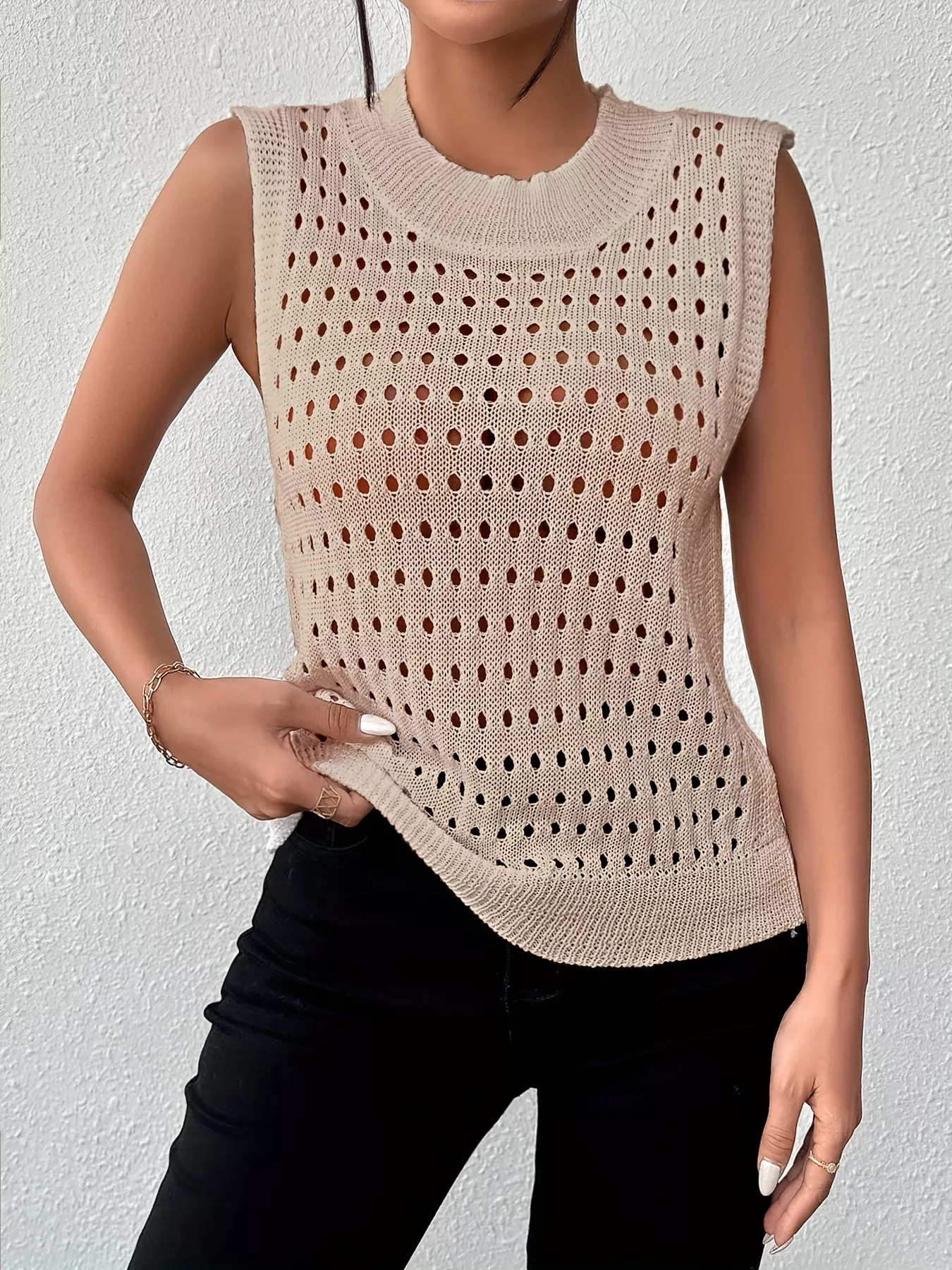 Hollow Out Round Neck Knit Tank - Image 26