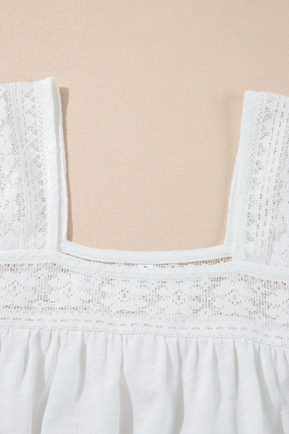 Hollowed Lace Patchwork Square Neck Short Sleeve Blouse - Image 5