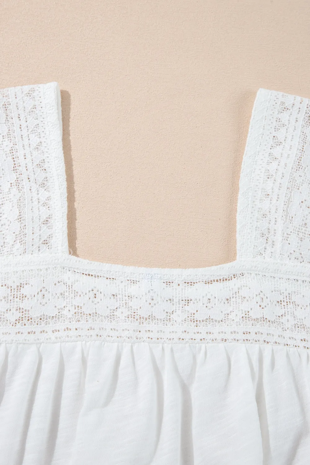 Hollowed Lace Patchwork Square Neck Short Sleeve Blouse - Image 7