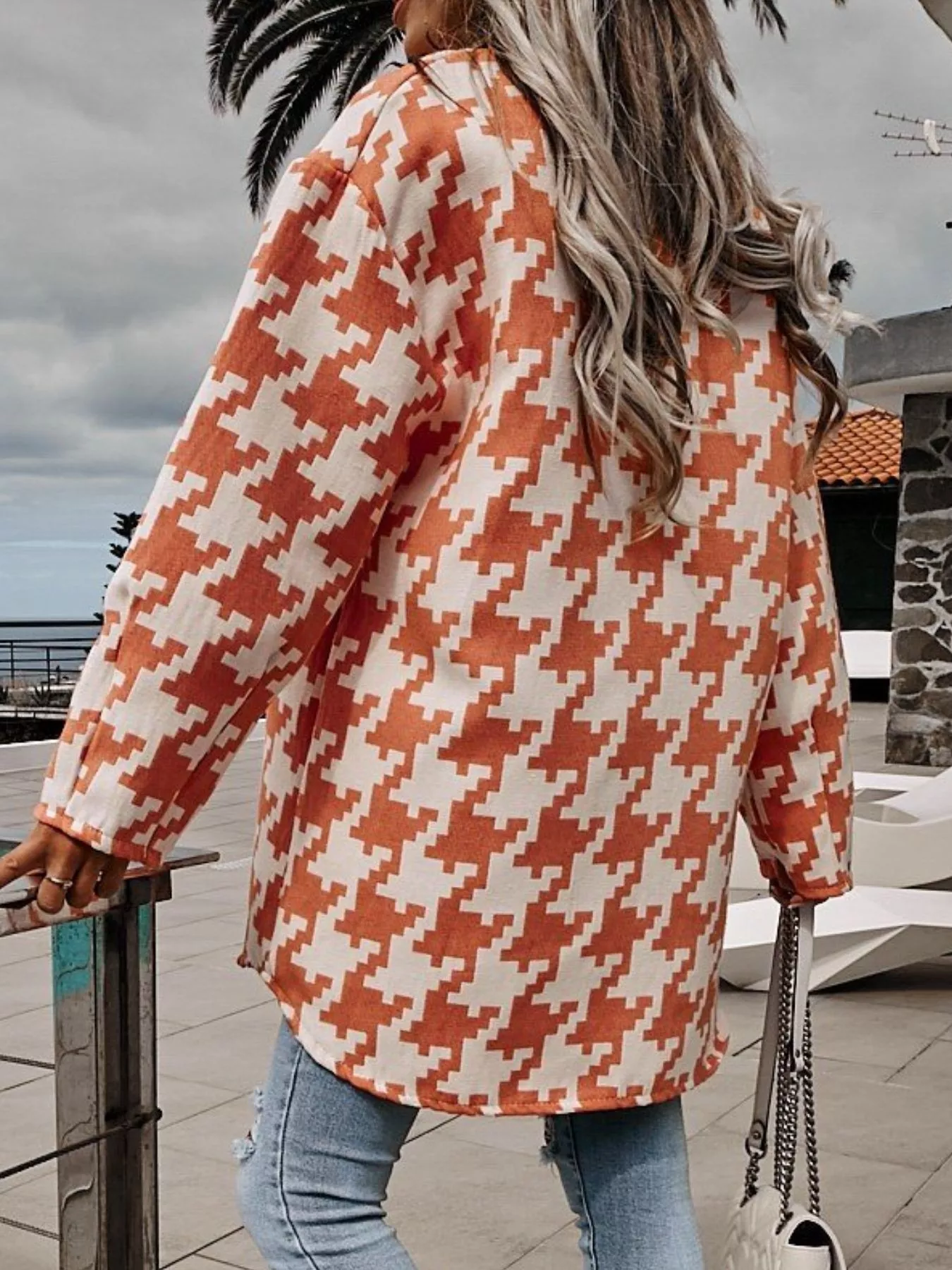 Houndstooth Button Up Long Sleeve Outerwear - Image 14