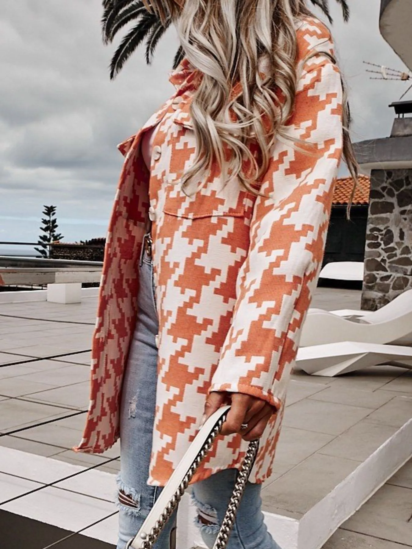 Houndstooth Button Up Long Sleeve Outerwear - Image 16