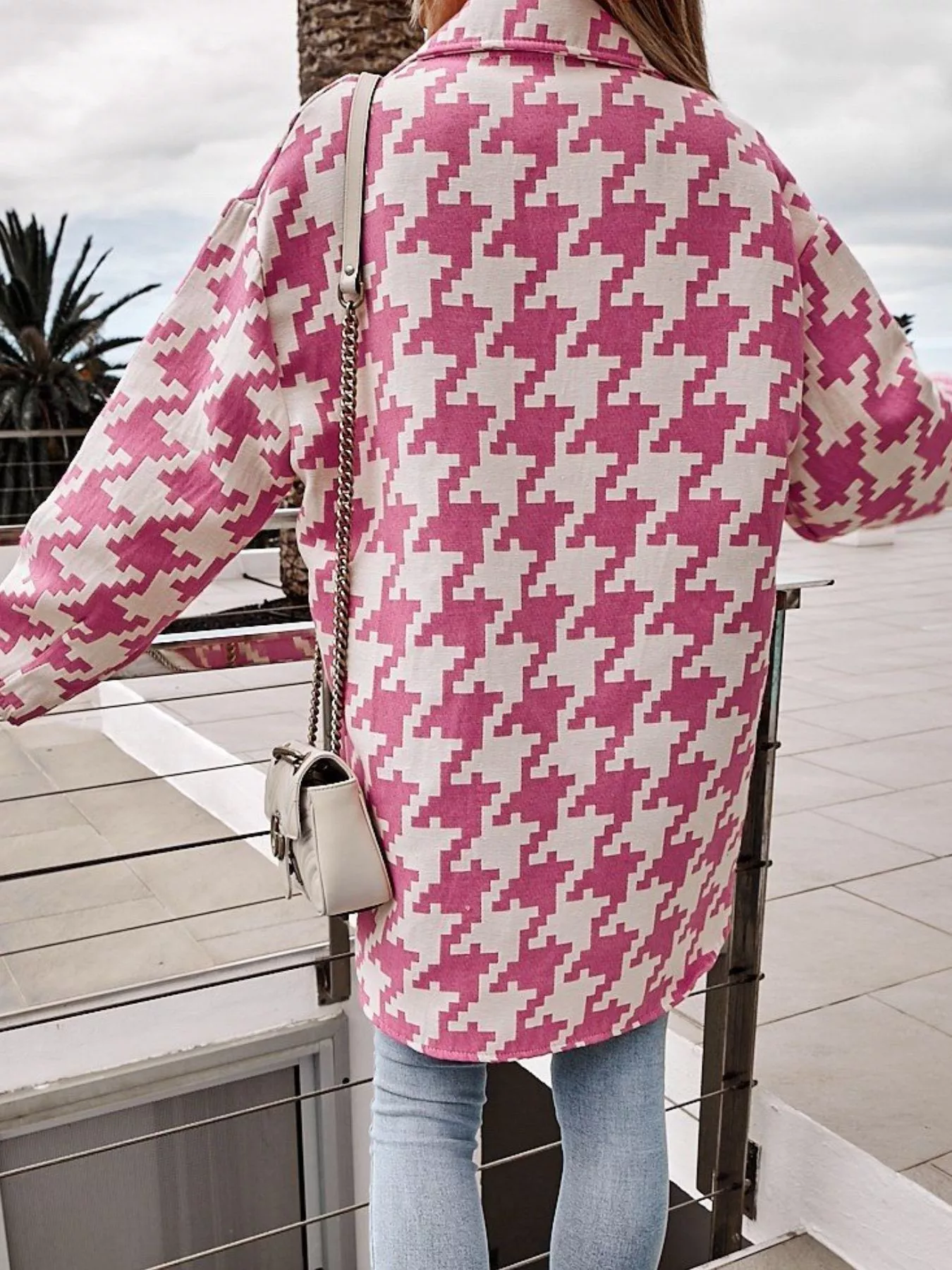 Houndstooth Button Up Long Sleeve Outerwear - Image 7