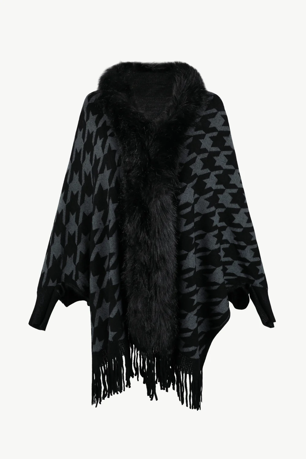 Houndstooth Fringe Hem Poncho - Image 15