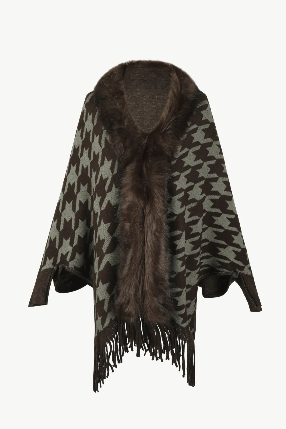 Houndstooth Fringe Hem Poncho - Image 21