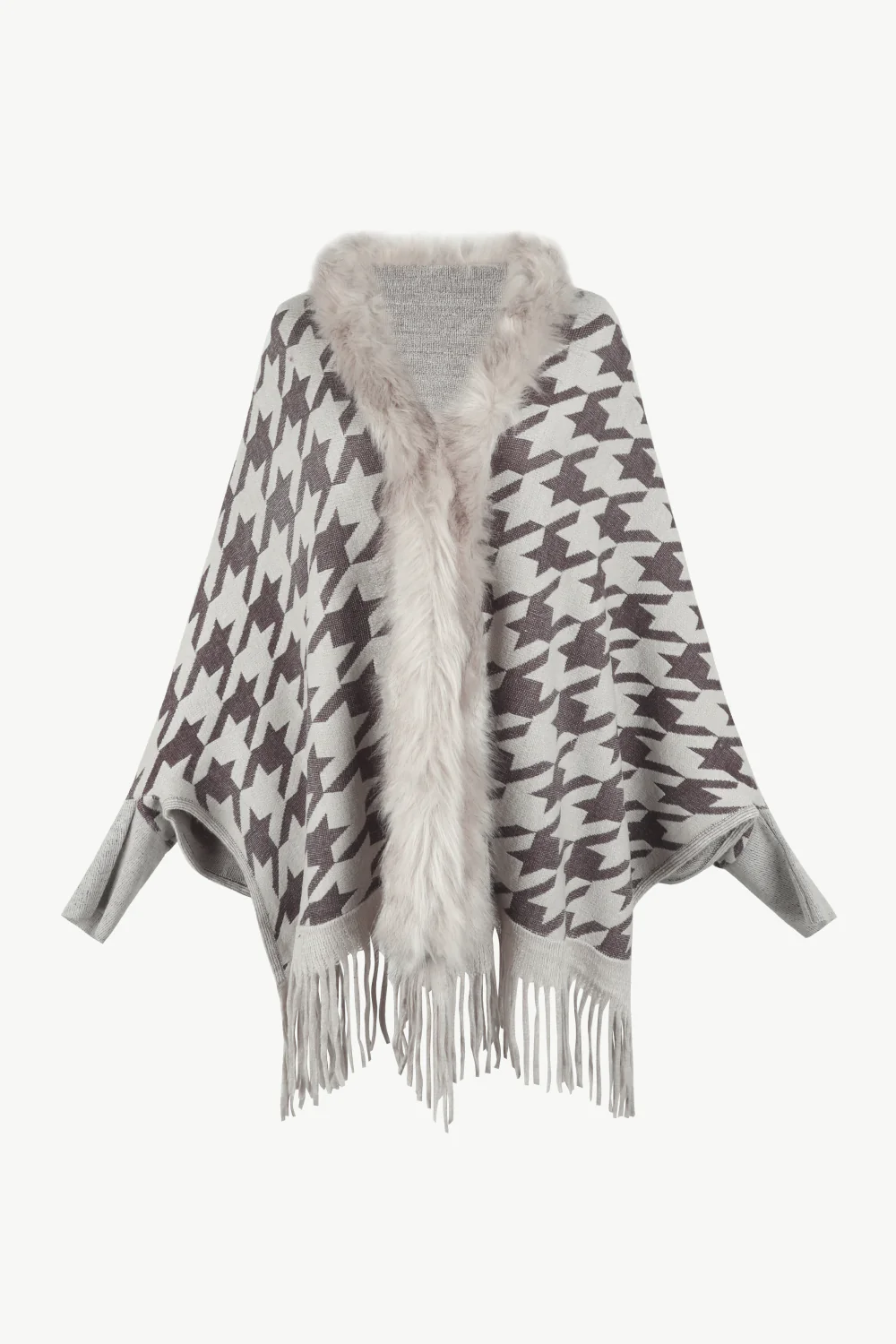 Houndstooth Fringe Hem Poncho - Image 5