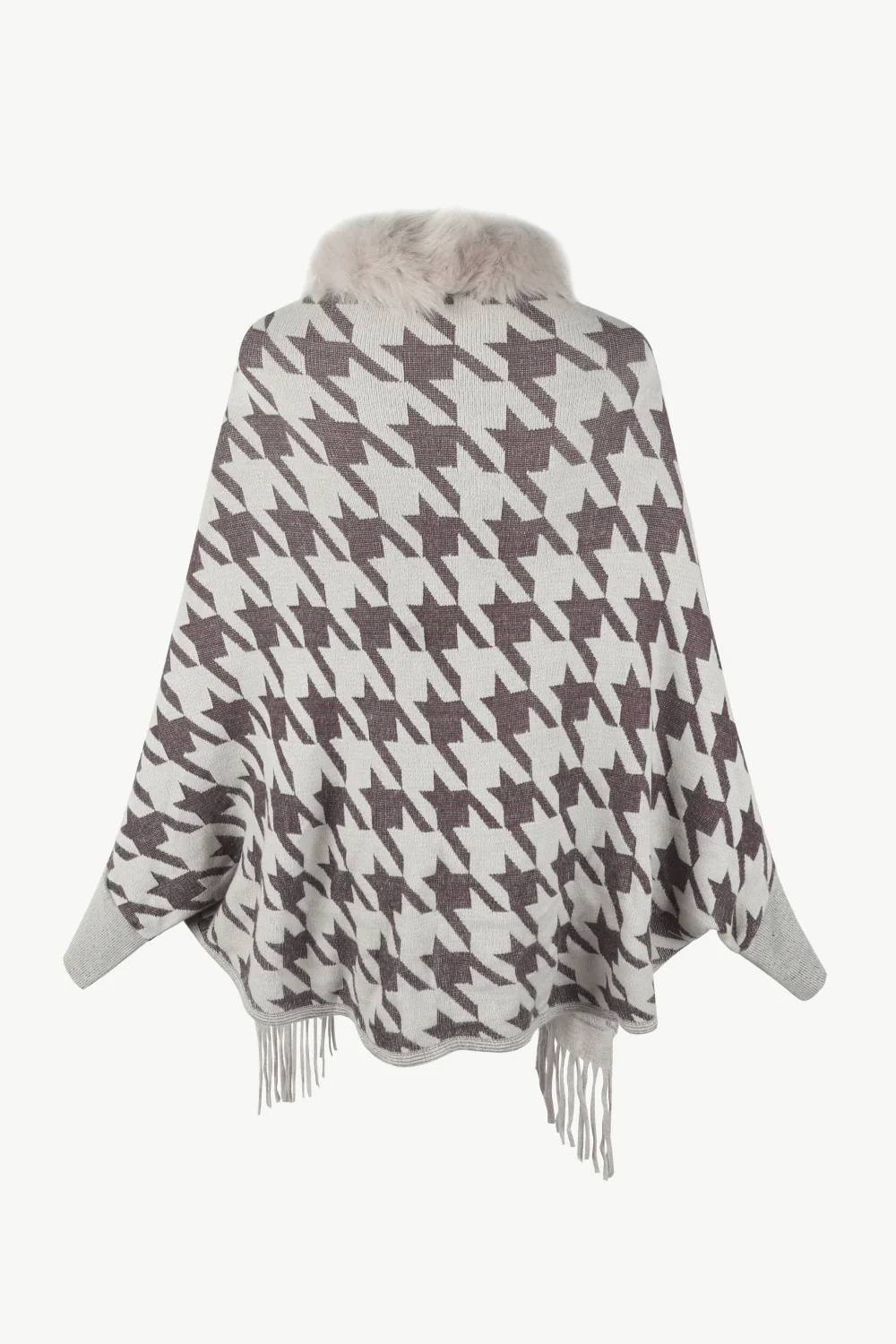 Houndstooth Fringe Hem Poncho - Image 6