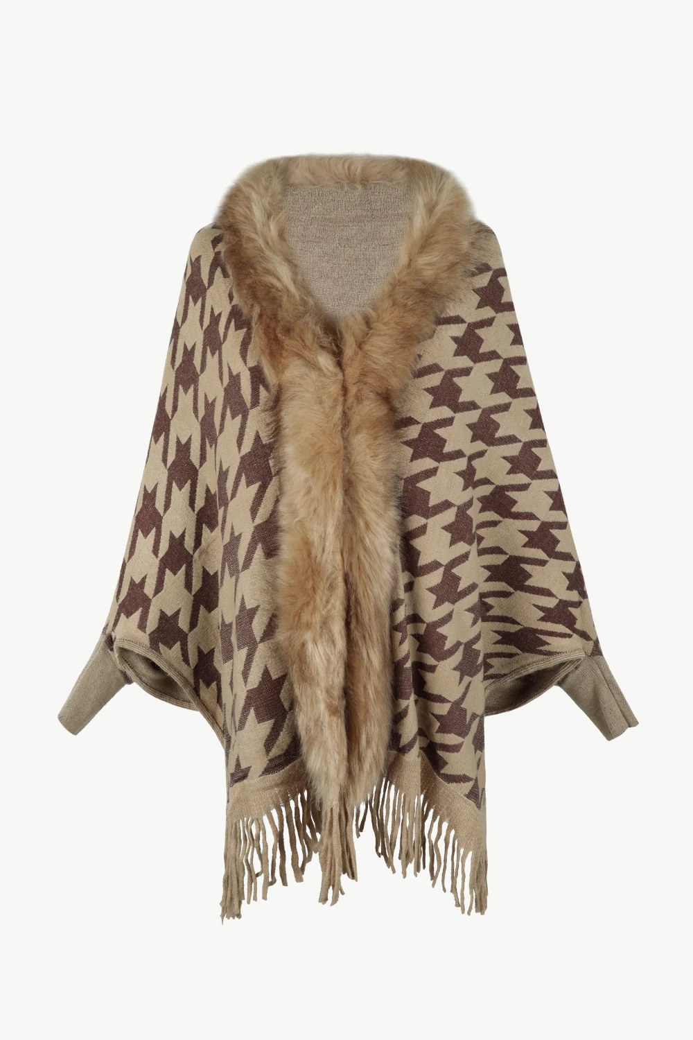Houndstooth Fringe Hem Poncho - Image 7