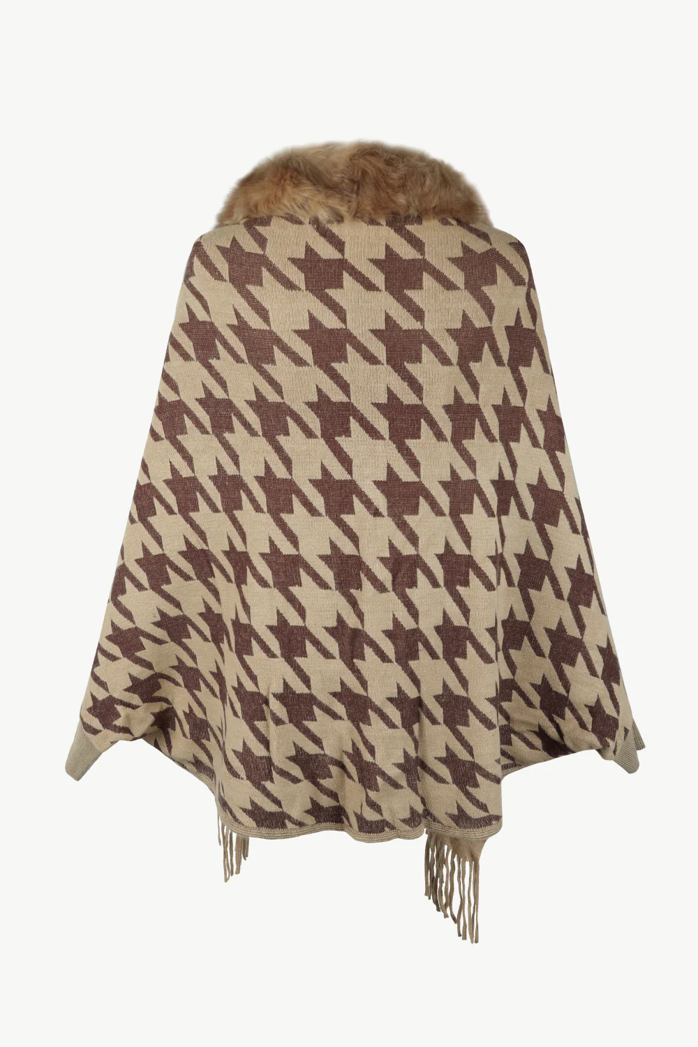 Houndstooth Fringe Hem Poncho - Image 8