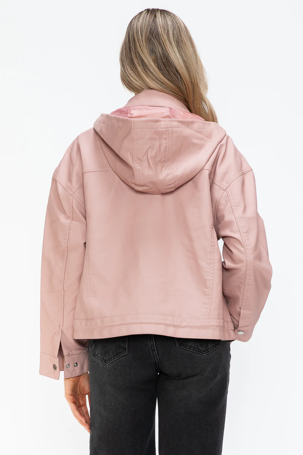How Dare U Drawstring Hem PU Leather Zip Up Jacket - Image 2