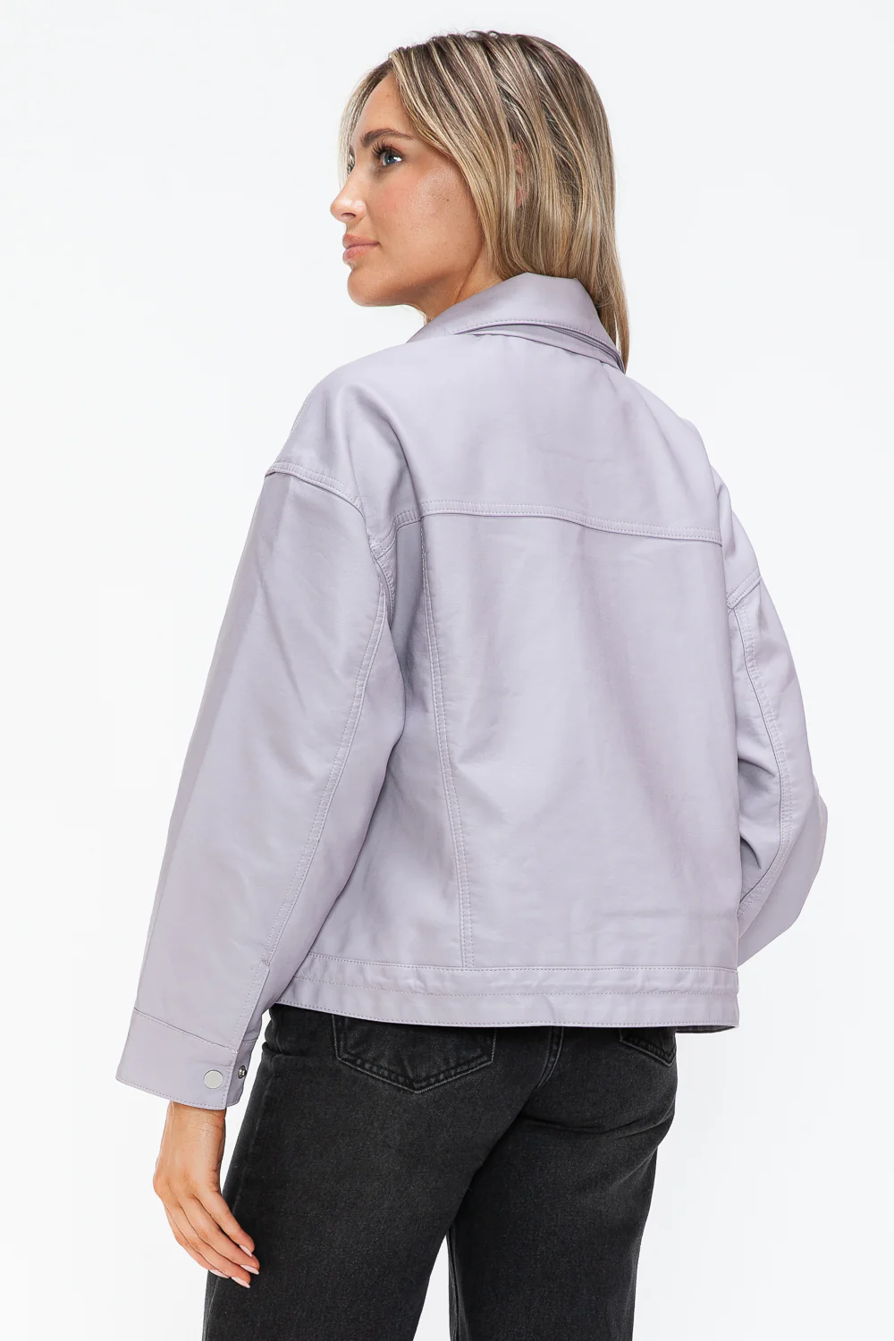 How Dare U Drawstring Hem PU Leather Zip Up Jacket - Image 10