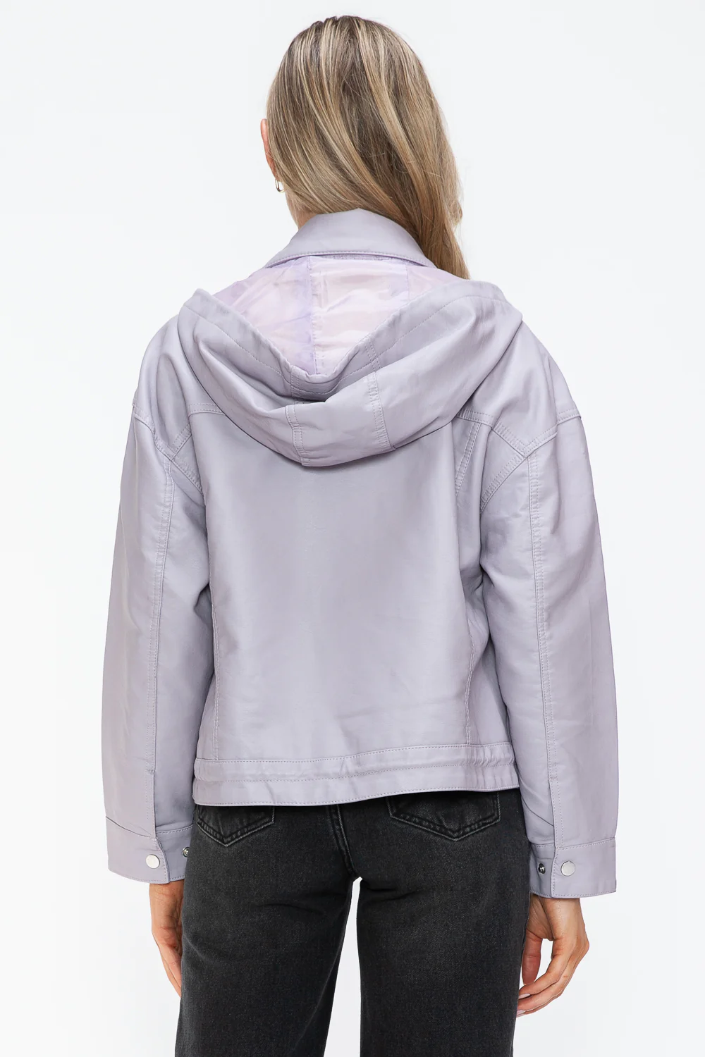 How Dare U Drawstring Hem PU Leather Zip Up Jacket - Image 2