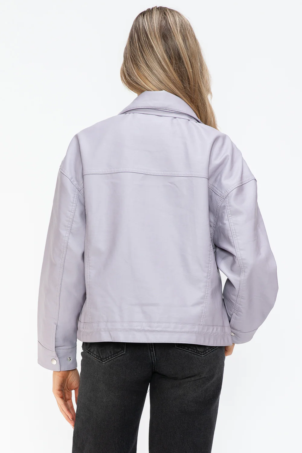 How Dare U Drawstring Hem PU Leather Zip Up Jacket - Image 9