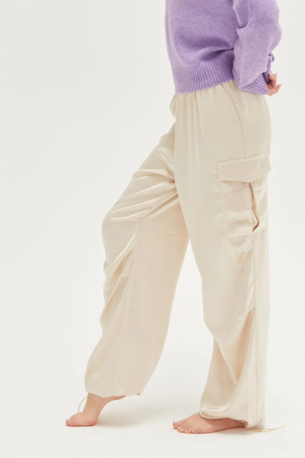HYFVE Approach Satin Drawstring Hem Cargo Pants - Image 3