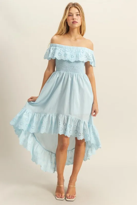 HYFVE High-Low Eyelet Ruffled Off-Shoulder Dress - Image 2