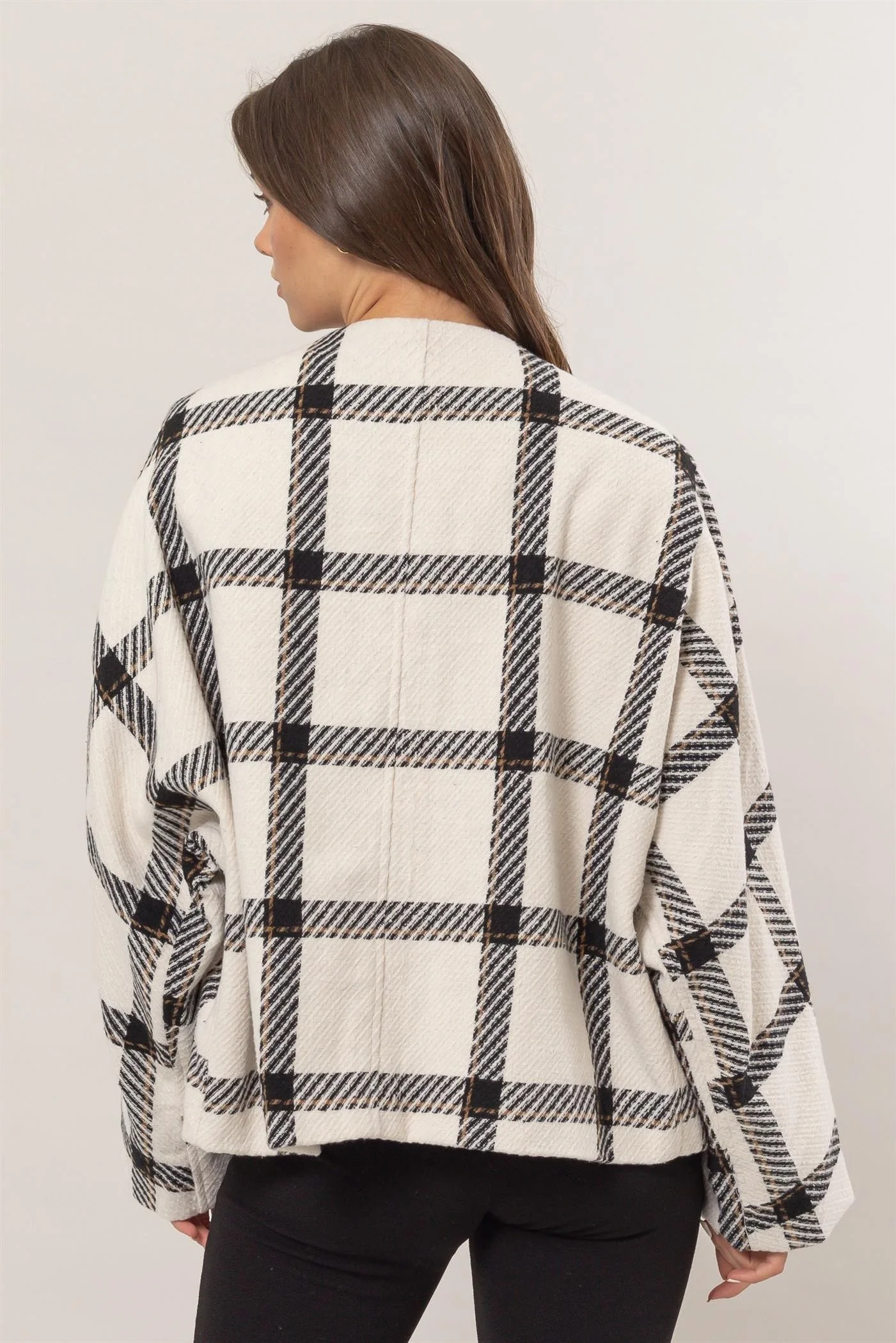 HYFVE Plaid Long Sleeve Jacket with Side Slit Pockets - Image 2