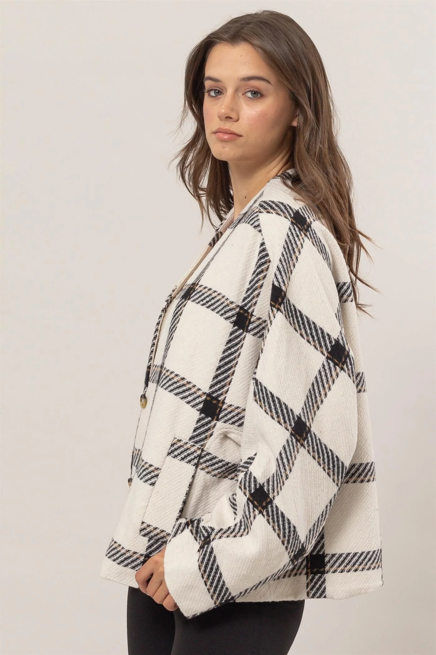 HYFVE Plaid Long Sleeve Jacket with Side Slit Pockets - Image 3