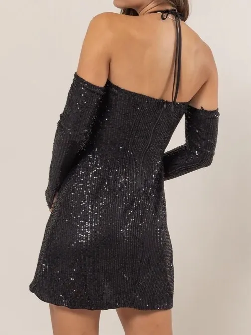 HYFVE Sequin Rosette Halter Mini Dress - Image 2