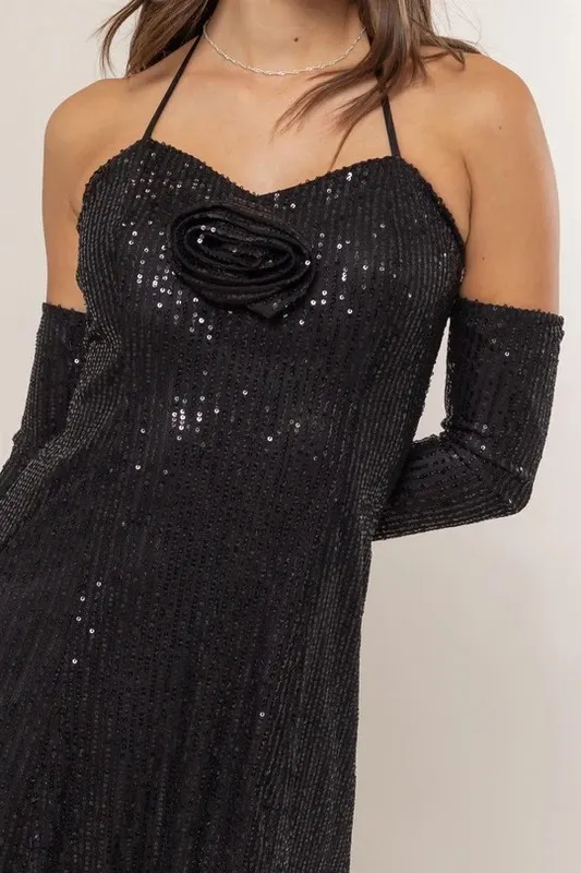 HYFVE Sequin Rosette Halter Mini Dress - Image 3