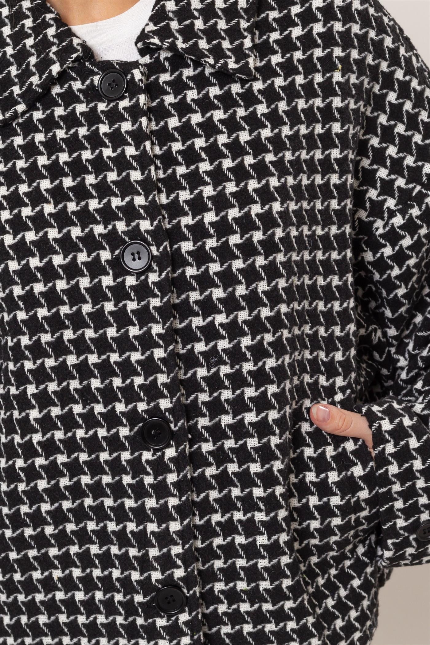 HYFVE Tweed Plaid Button Up Collared Neck Jacket - Image 5