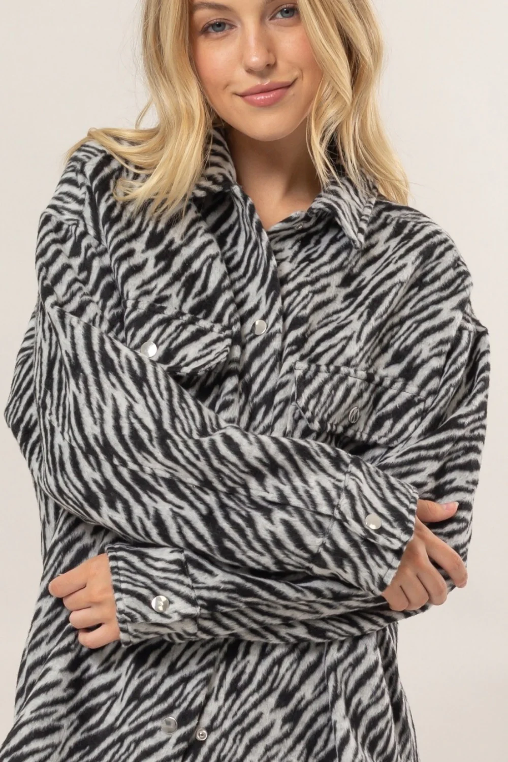 HYFVE Zebra Print Snap Down Long Sleeve Jacket - Image 3