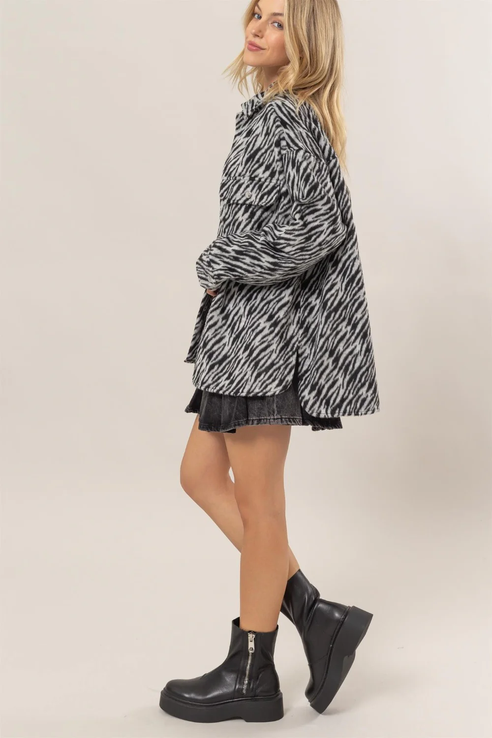 HYFVE Zebra Print Snap Down Long Sleeve Jacket - Image 5