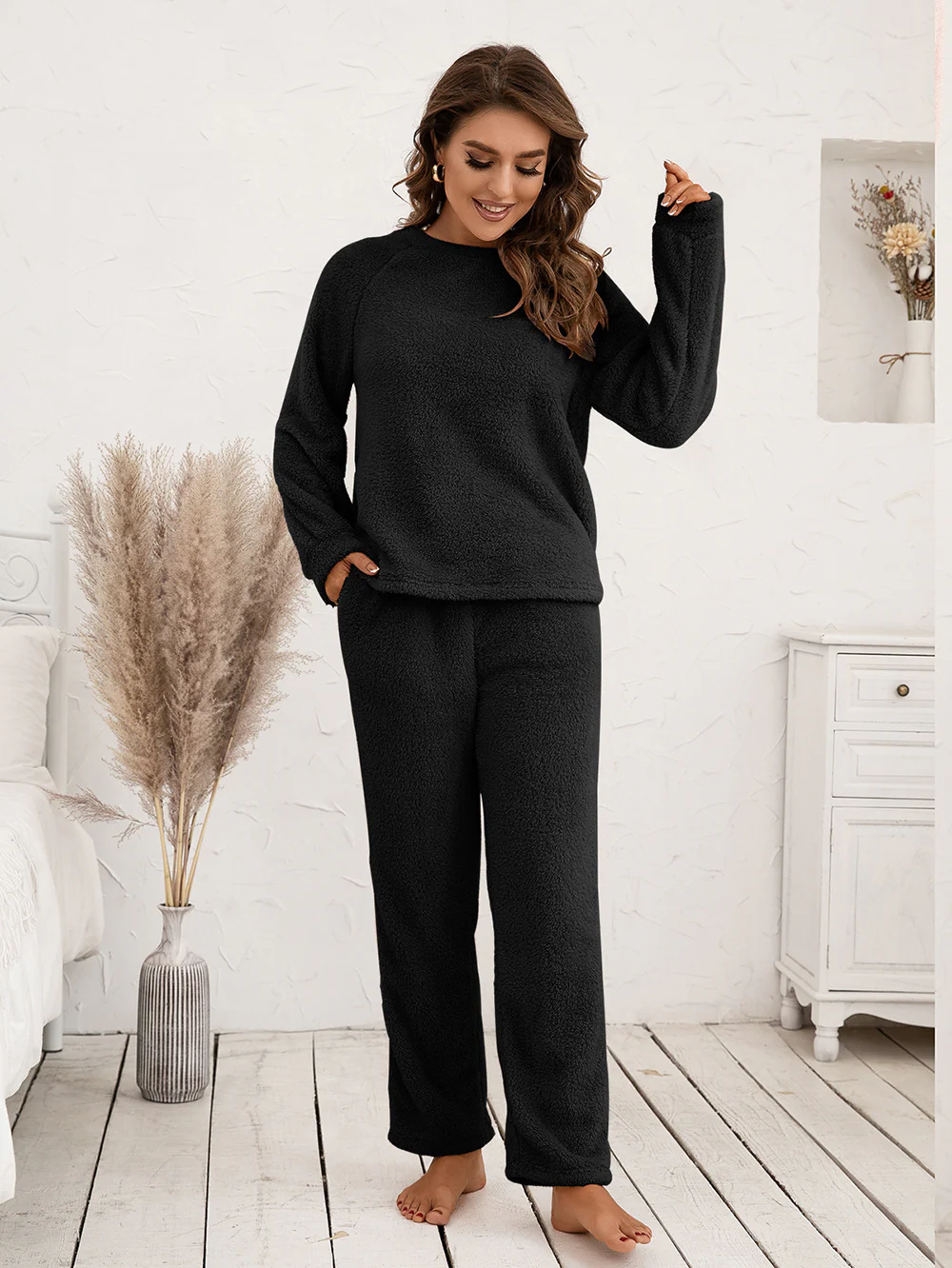 Ivy Lane Teddy Long Sleeve Top and Pants Lounge Set - Image 7
