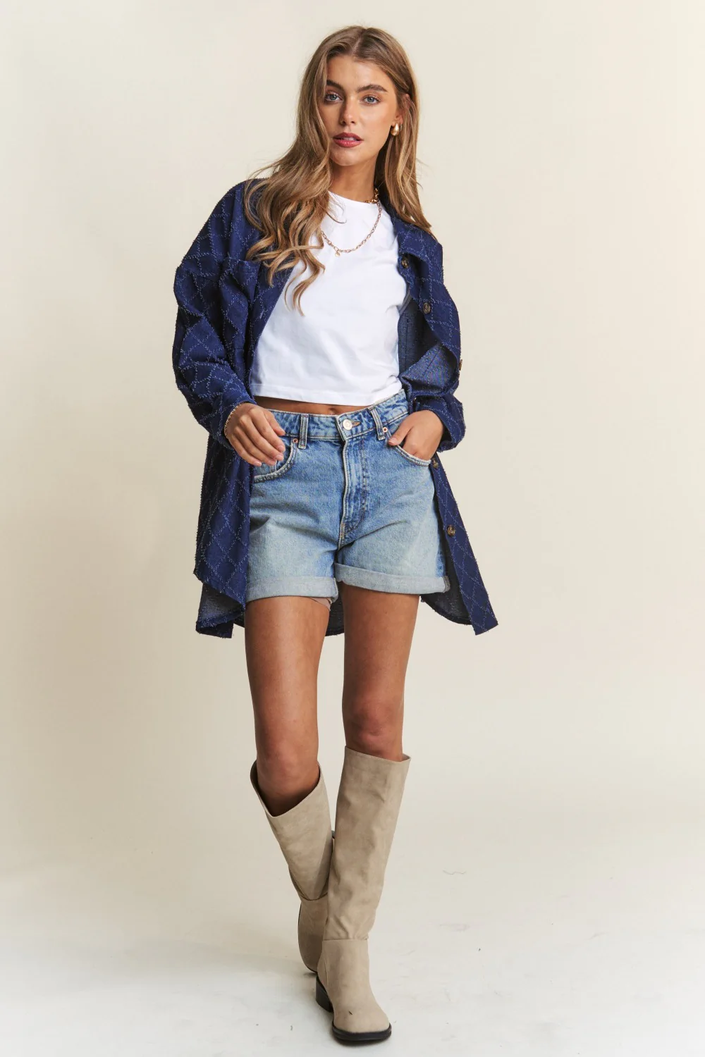 J.NNA Rhombus Stitched Button Up Denim Jacket - Image 5