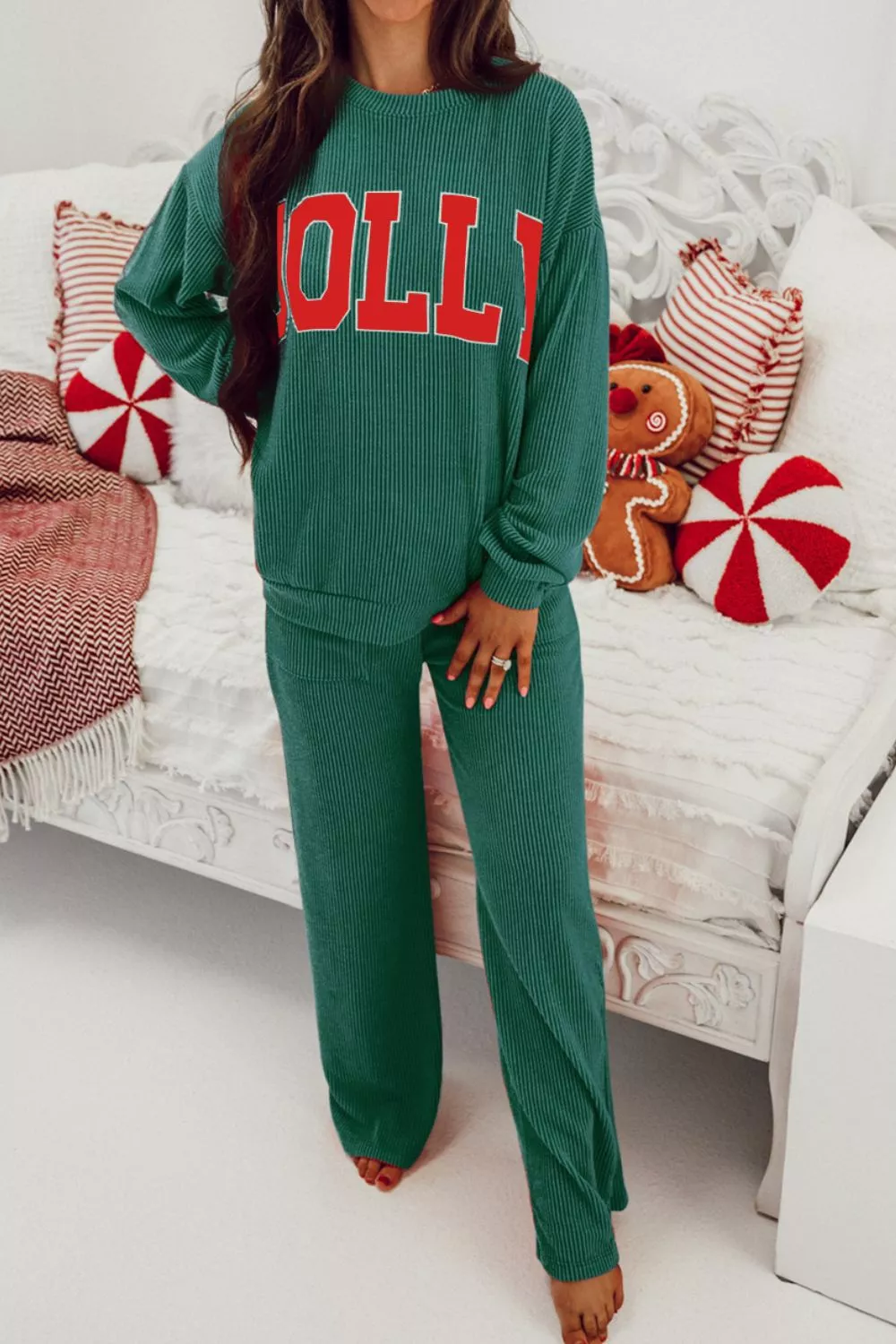 Jolly Christmas Top and Drawstring Pants Set - Image 2