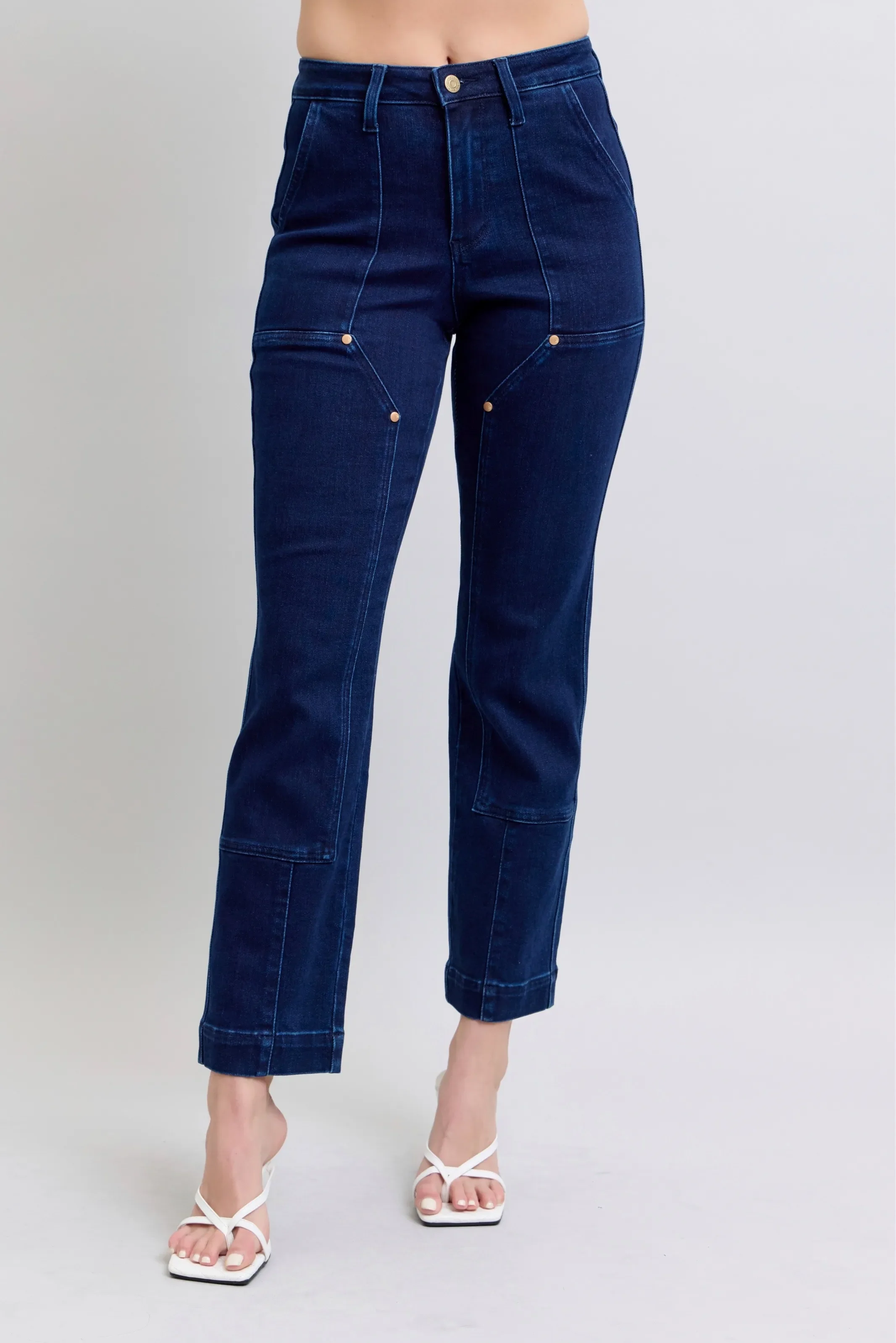 Judy Blue Full Size Hw Work Wear Knee Patch Straight Jeans Plus Size - Image 2