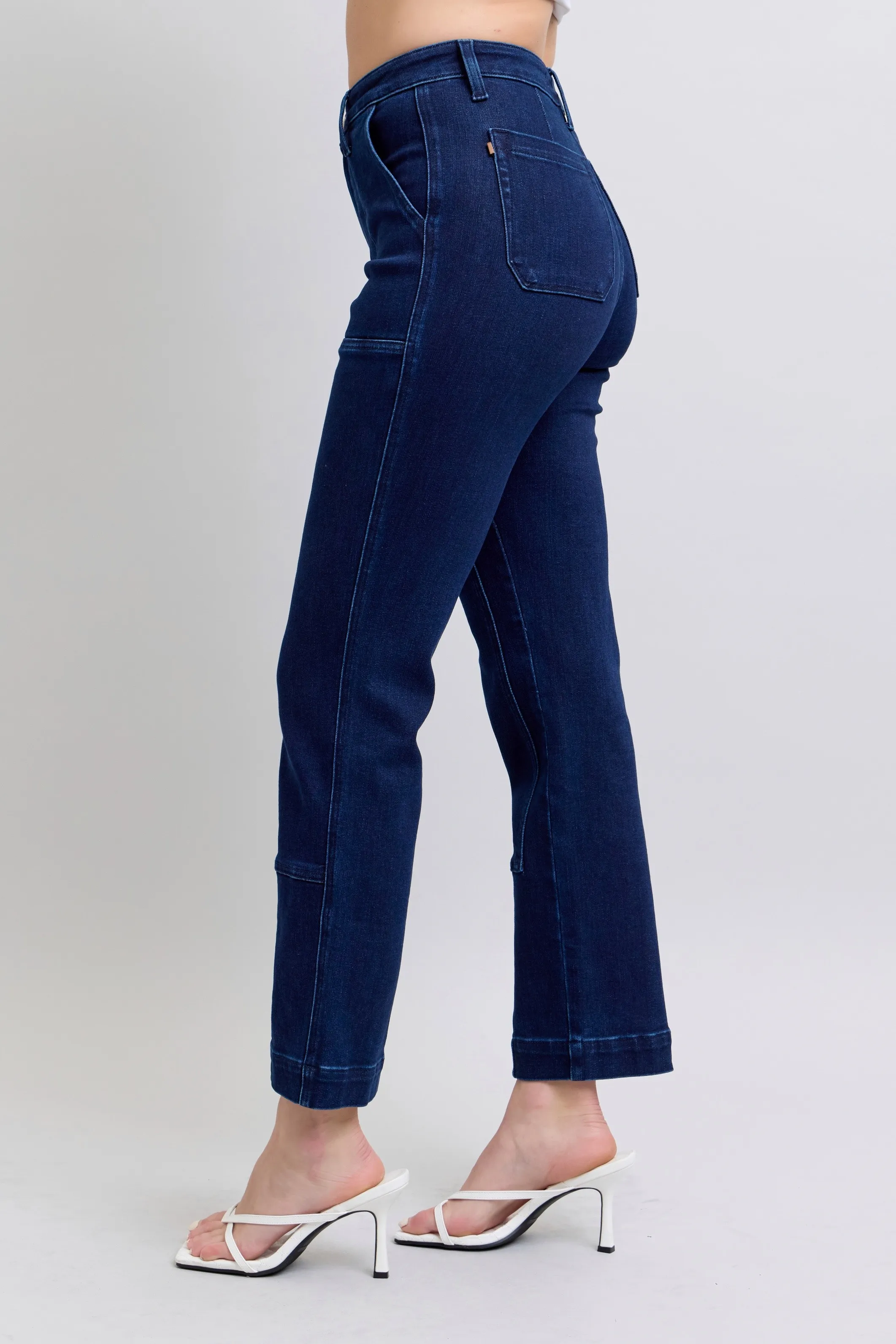 Judy Blue Full Size Hw Work Wear Knee Patch Straight Jeans Plus Size - Image 3