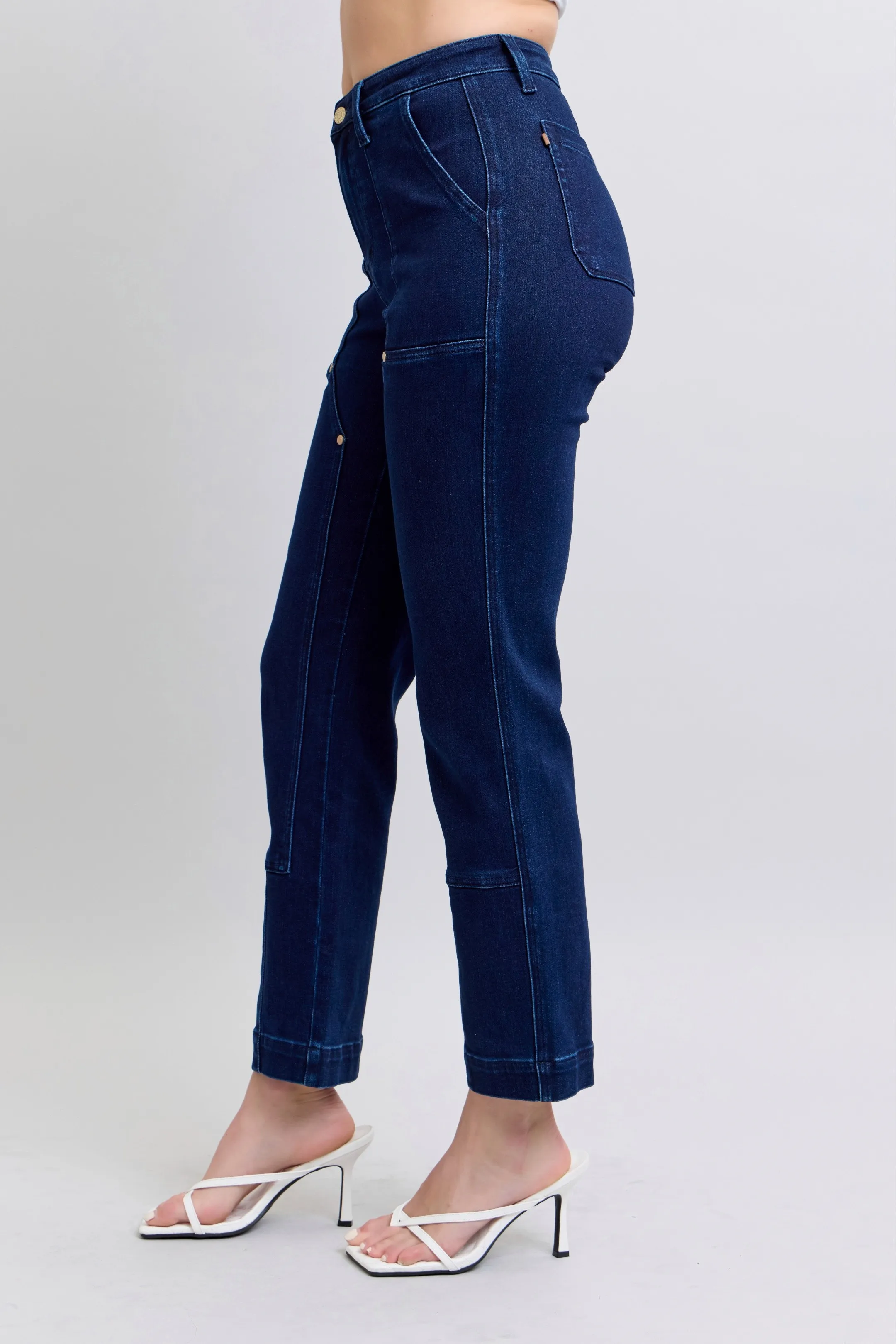 Judy Blue Full Size Hw Work Wear Knee Patch Straight Jeans Plus Size - Image 4