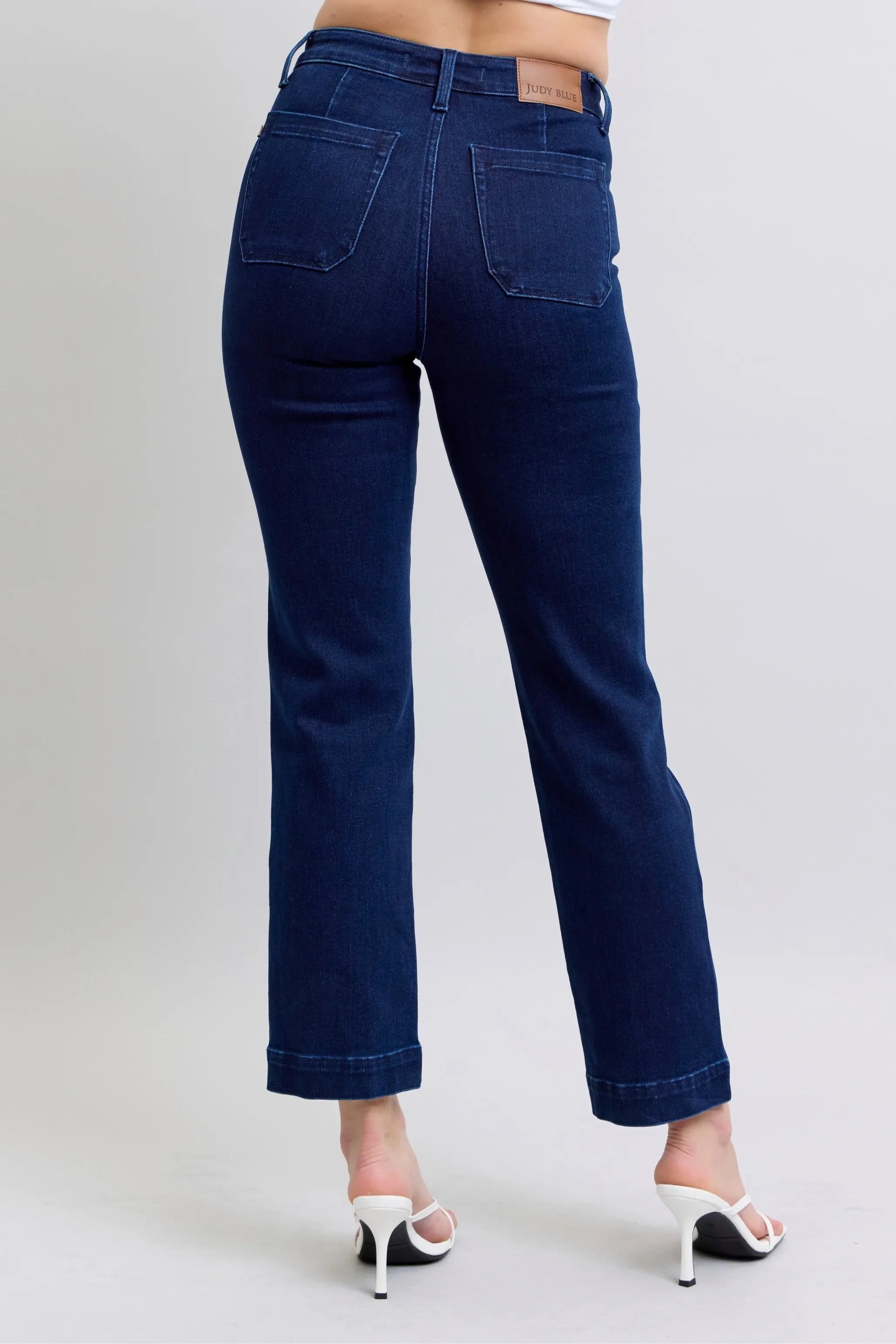 Judy Blue Full Size Hw Work Wear Knee Patch Straight Jeans Plus Size - Image 6