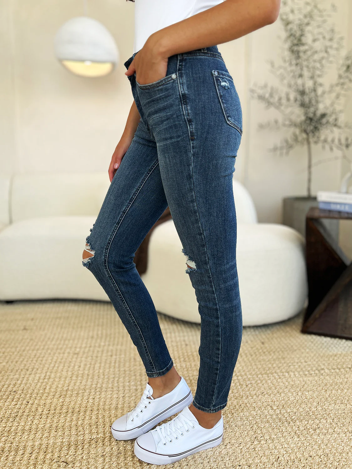 Judy Blue Full Size Mid Waist Distressed Slim Jeans - Image 12