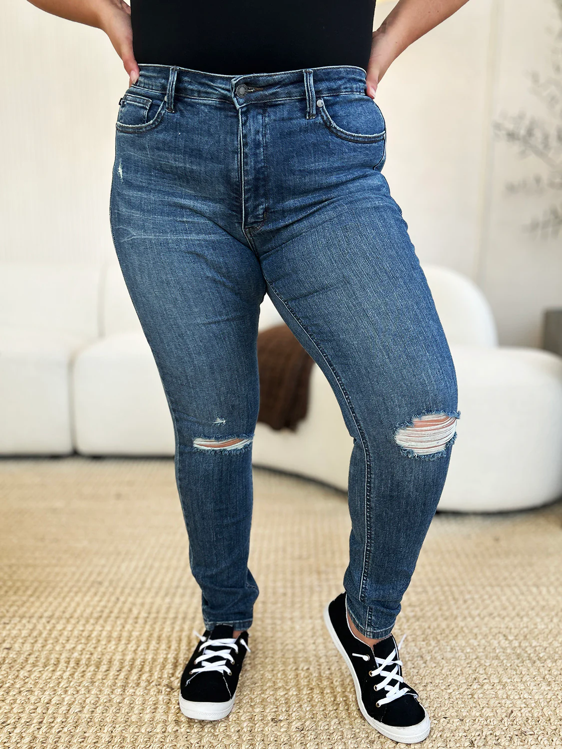 Judy Blue Full Size Mid Waist Distressed Slim Jeans - Image 2