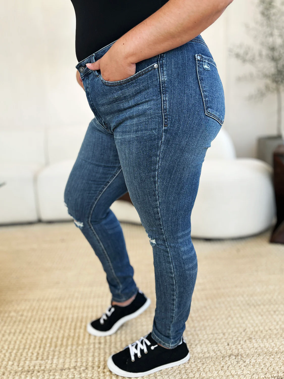 Judy Blue Full Size Mid Waist Distressed Slim Jeans - Image 8