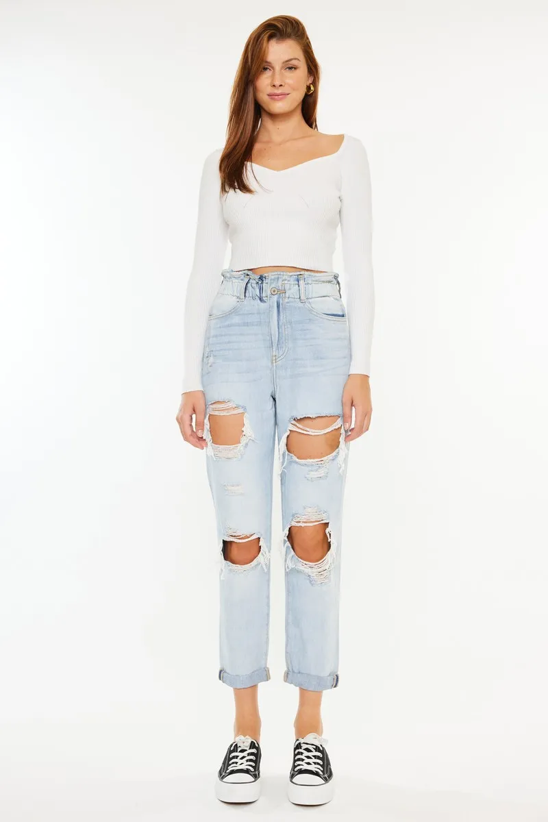 Kancan Open Pack Paperbag Mom Jeans