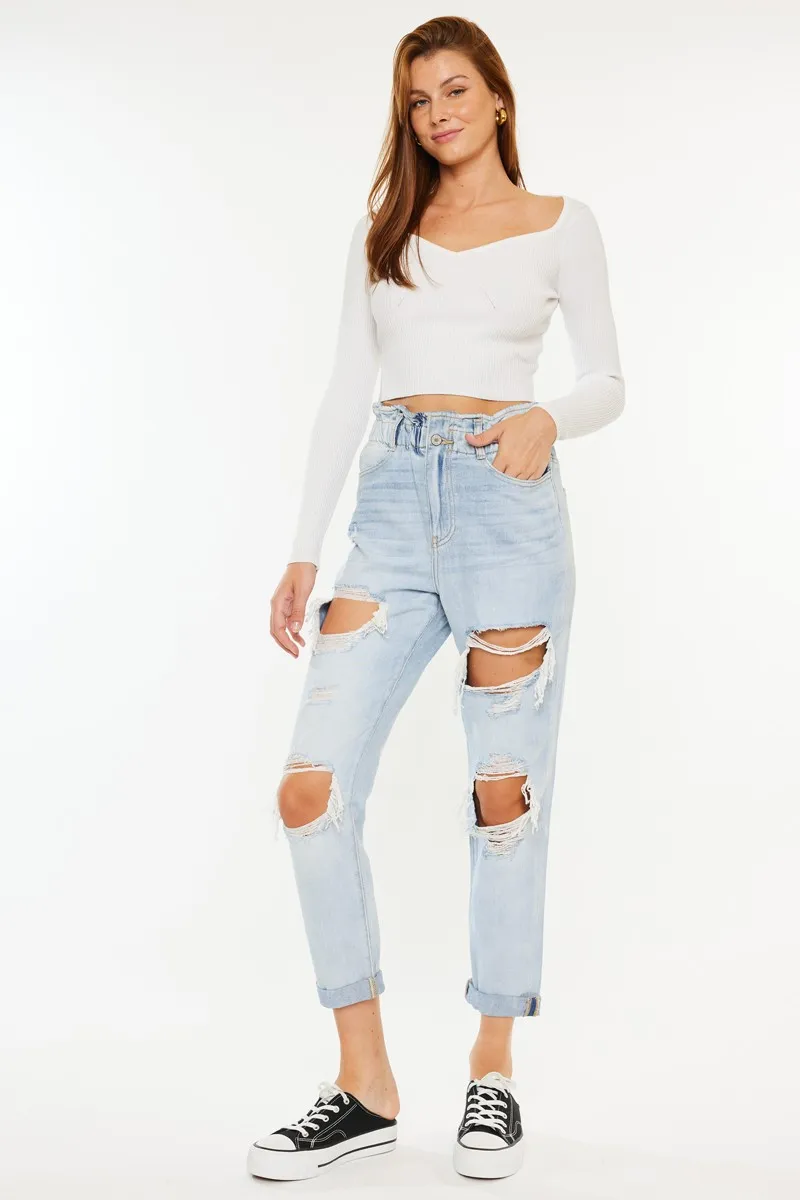 Kancan Open Pack Paperbag Mom Jeans - Image 2