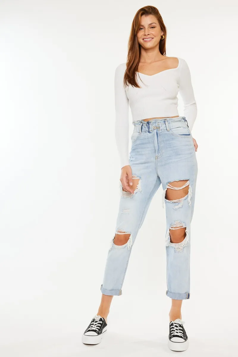 Kancan Open Pack Paperbag Mom Jeans - Image 3