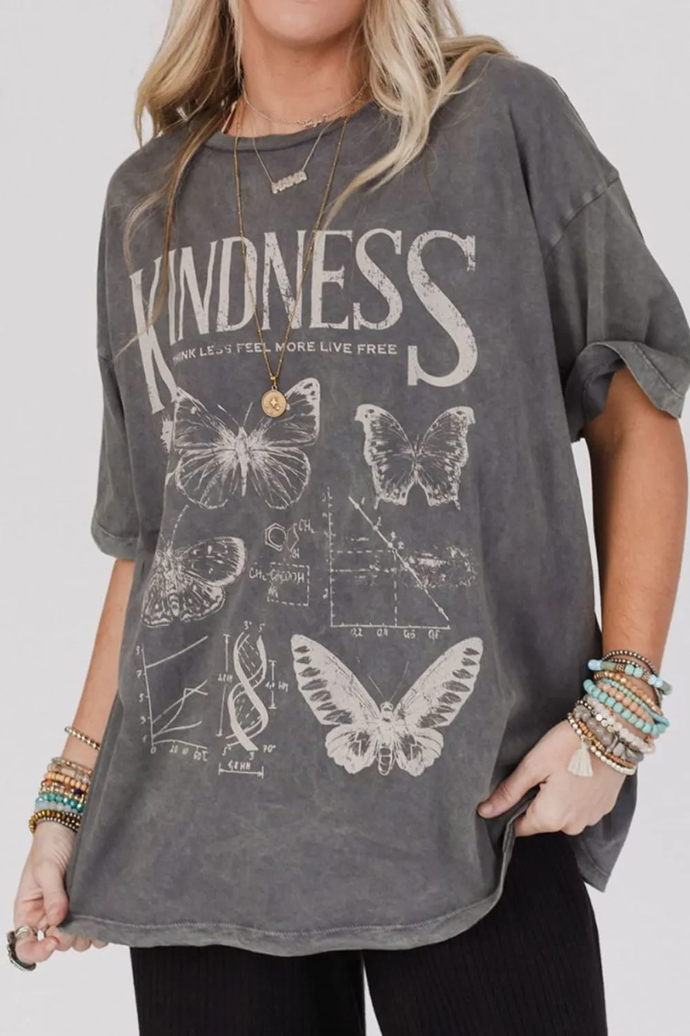 Kindness Butterflies Graphic Mineral Wash Loose Tee - Image 3