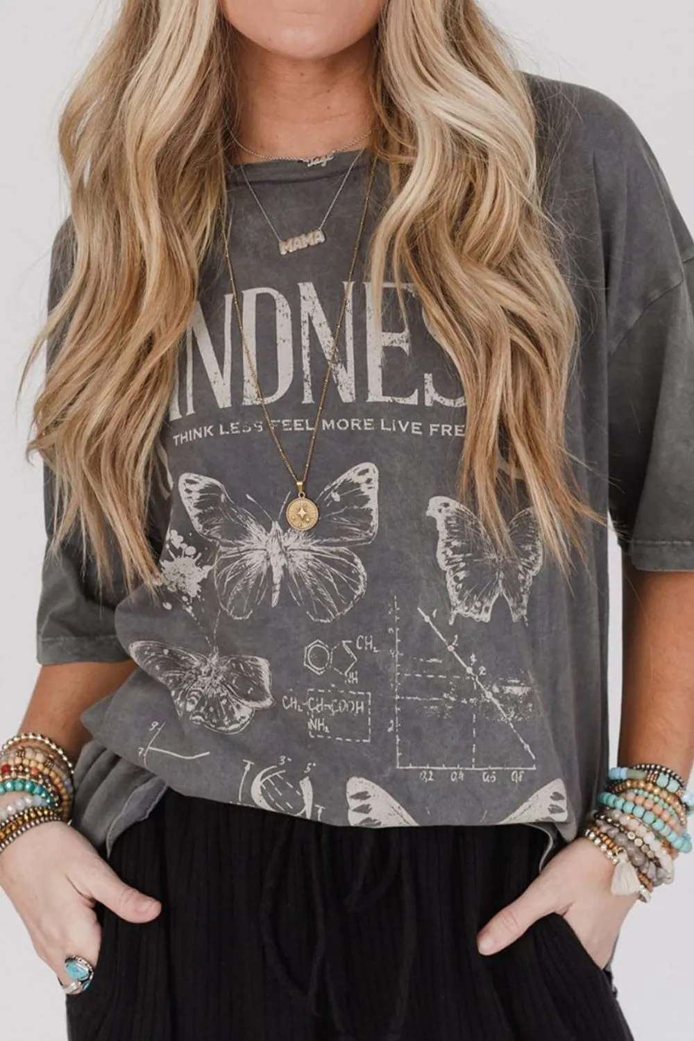 Kindness Butterflies Graphic Mineral Wash Loose Tee - Image 4