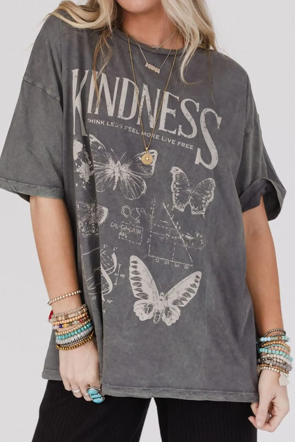 Kindness Butterflies Graphic Mineral Wash Loose Tee - Image 6