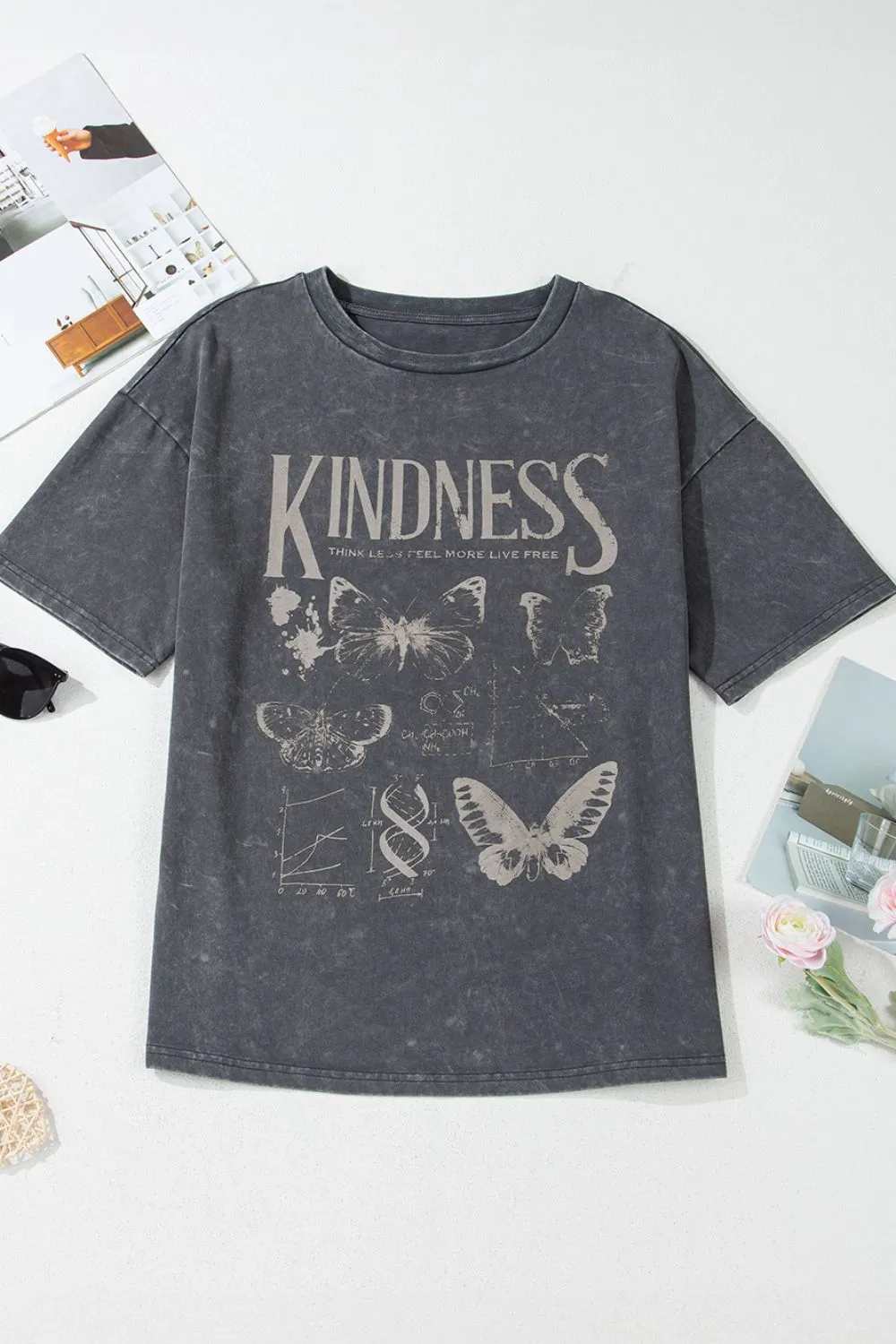 Kindness Butterflies Graphic Mineral Wash Loose Tee - Image 7