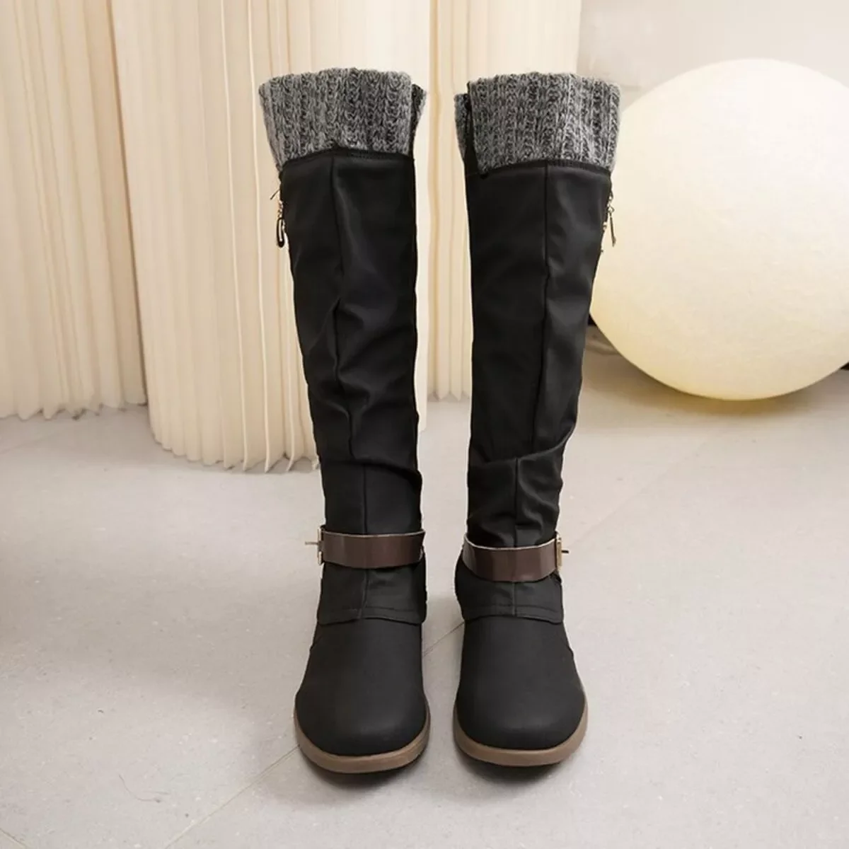Knee High Slouch Boots with Knit Cuff - Image 10
