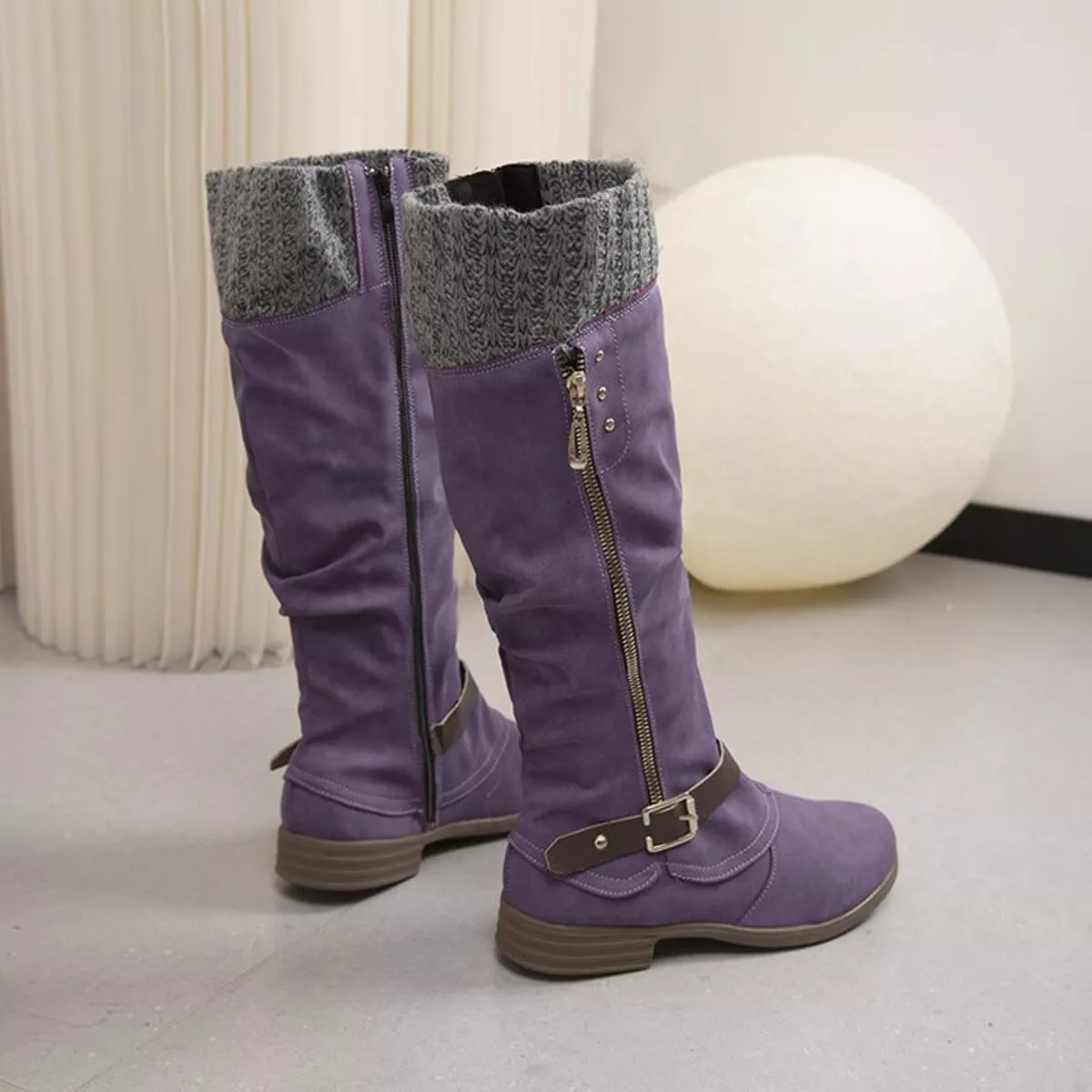 Knee High Slouch Boots with Knit Cuff - Image 14