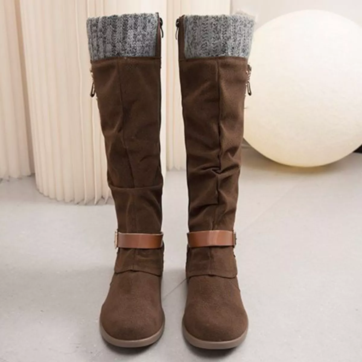 Knee High Slouch Boots with Knit Cuff - Image 16