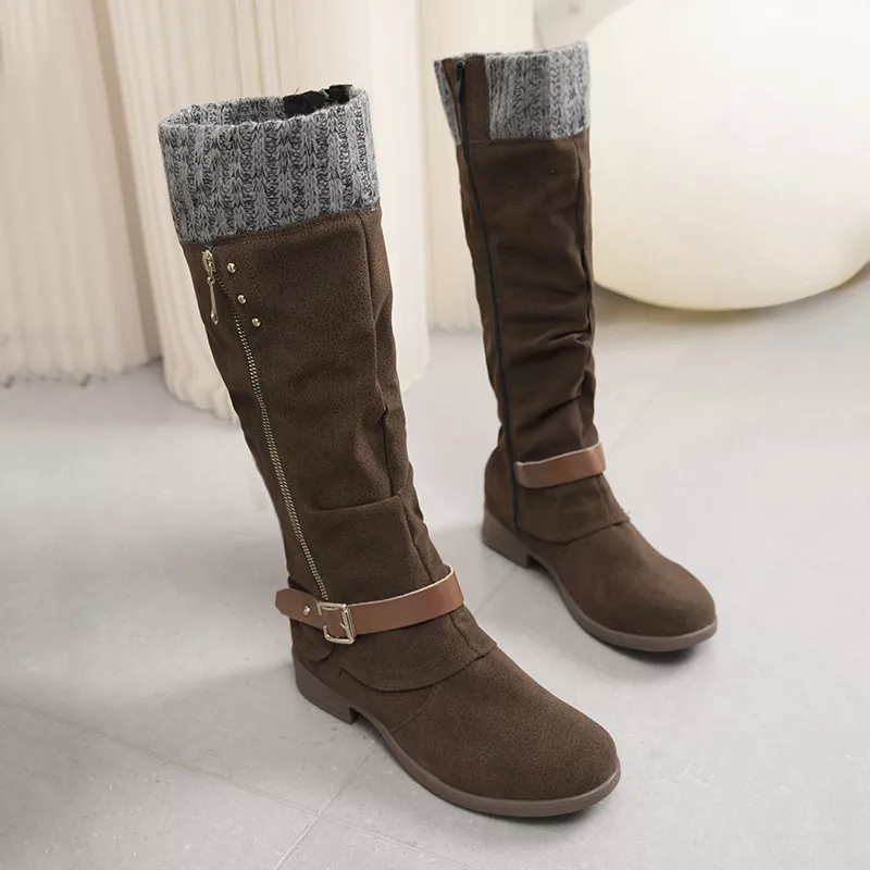 Knee High Slouch Boots with Knit Cuff - Image 17
